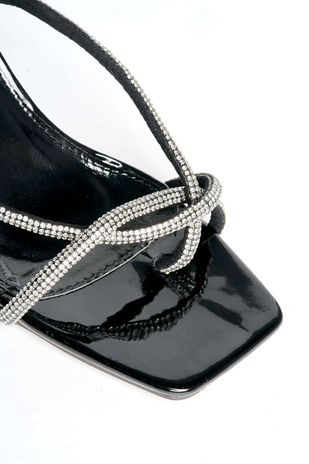 Lenny Diamante Embellished Square Toe Lace Up Heeled Sandals in Black - Image 5