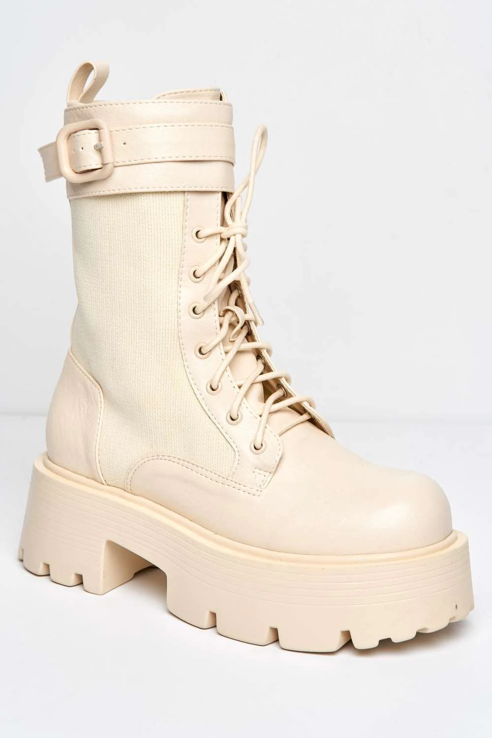 Leora Chunky Flatform Boots in Cream - Image 4