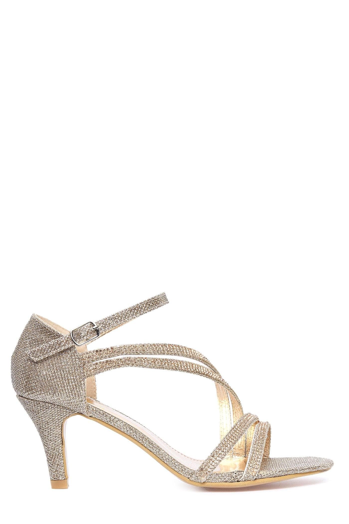 Leva Strappy Low Heel Glit Sandal in Champagne - Image 4