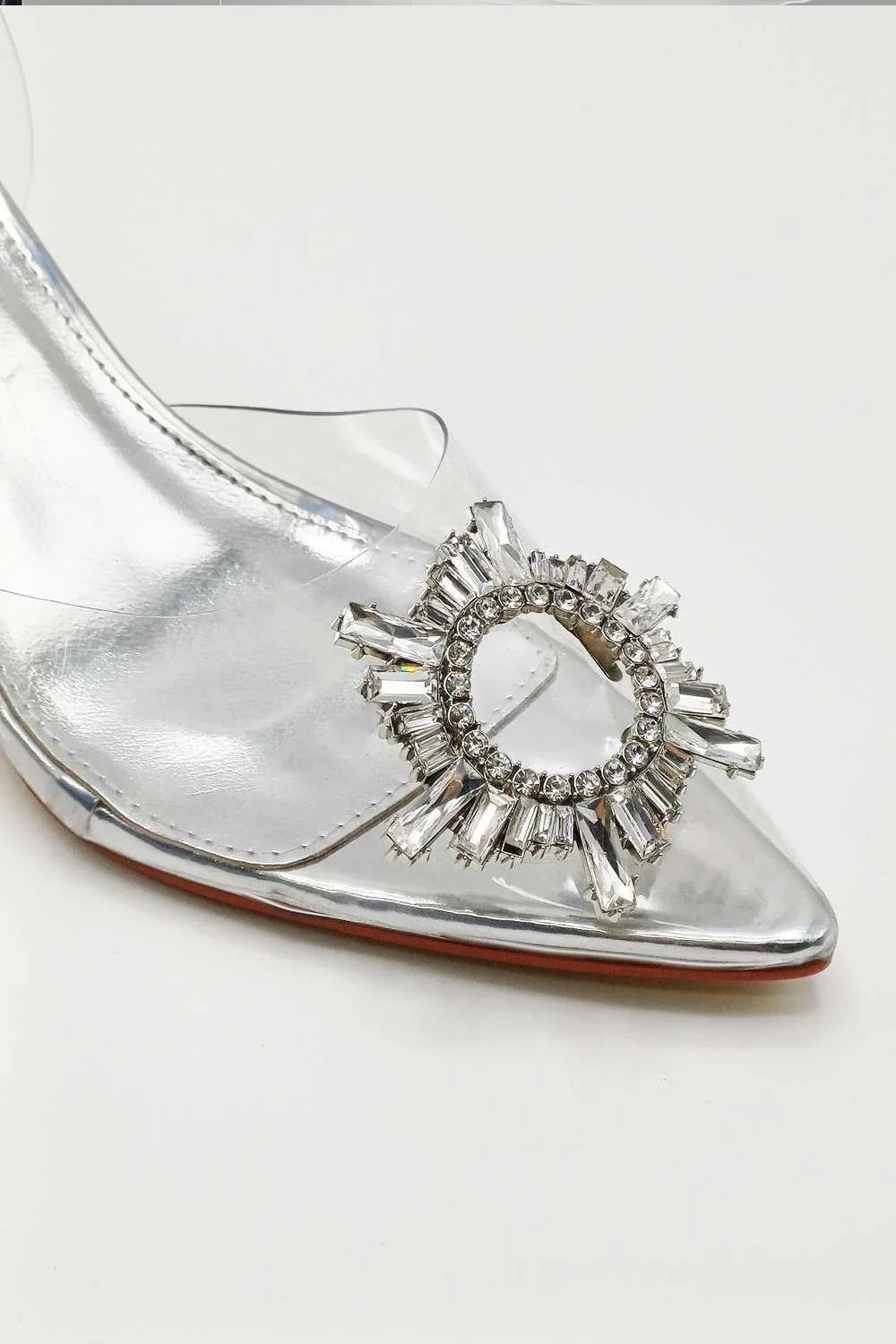 Leyra Diamante Brooch Slingback Perspex Court Shoes in Silver - Image 3