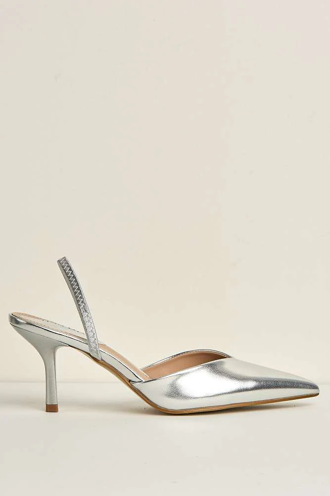 Liana Pointed Toe Slingback Court Shoes in Silver - Image 6