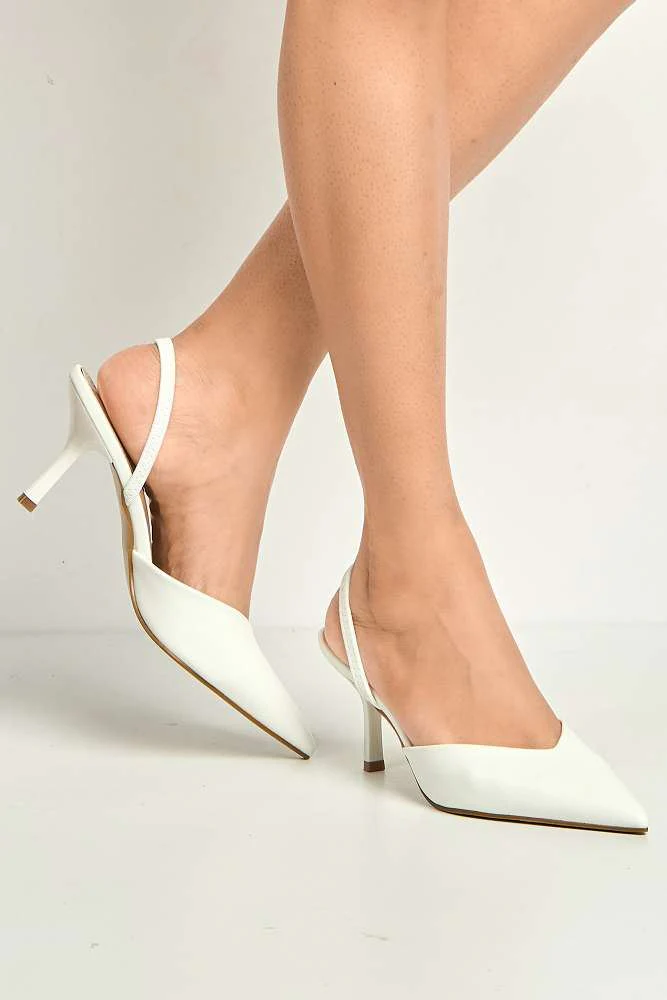 Liana Pointed Toe Slingback Court Shoes in White - Image 2