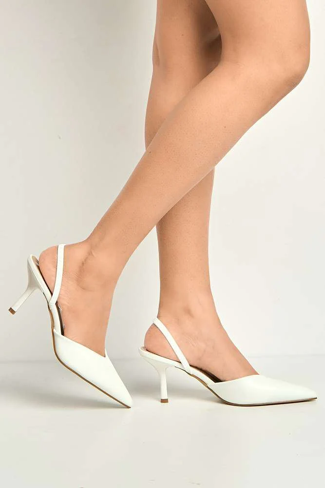Liana Pointed Toe Slingback Court Shoes in White - Image 3