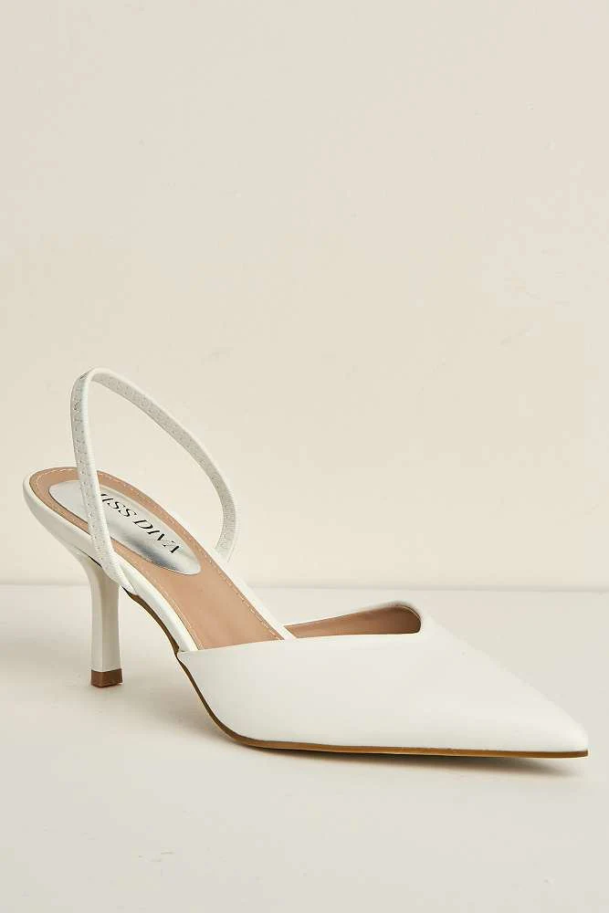 Liana Pointed Toe Slingback Court Shoes in White - Image 4