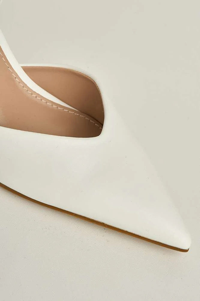 Liana Pointed Toe Slingback Court Shoes in White - Image 5