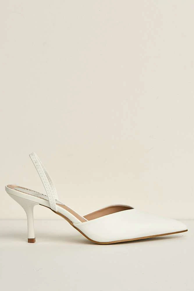 Liana Pointed Toe Slingback Court Shoes in White - Image 6