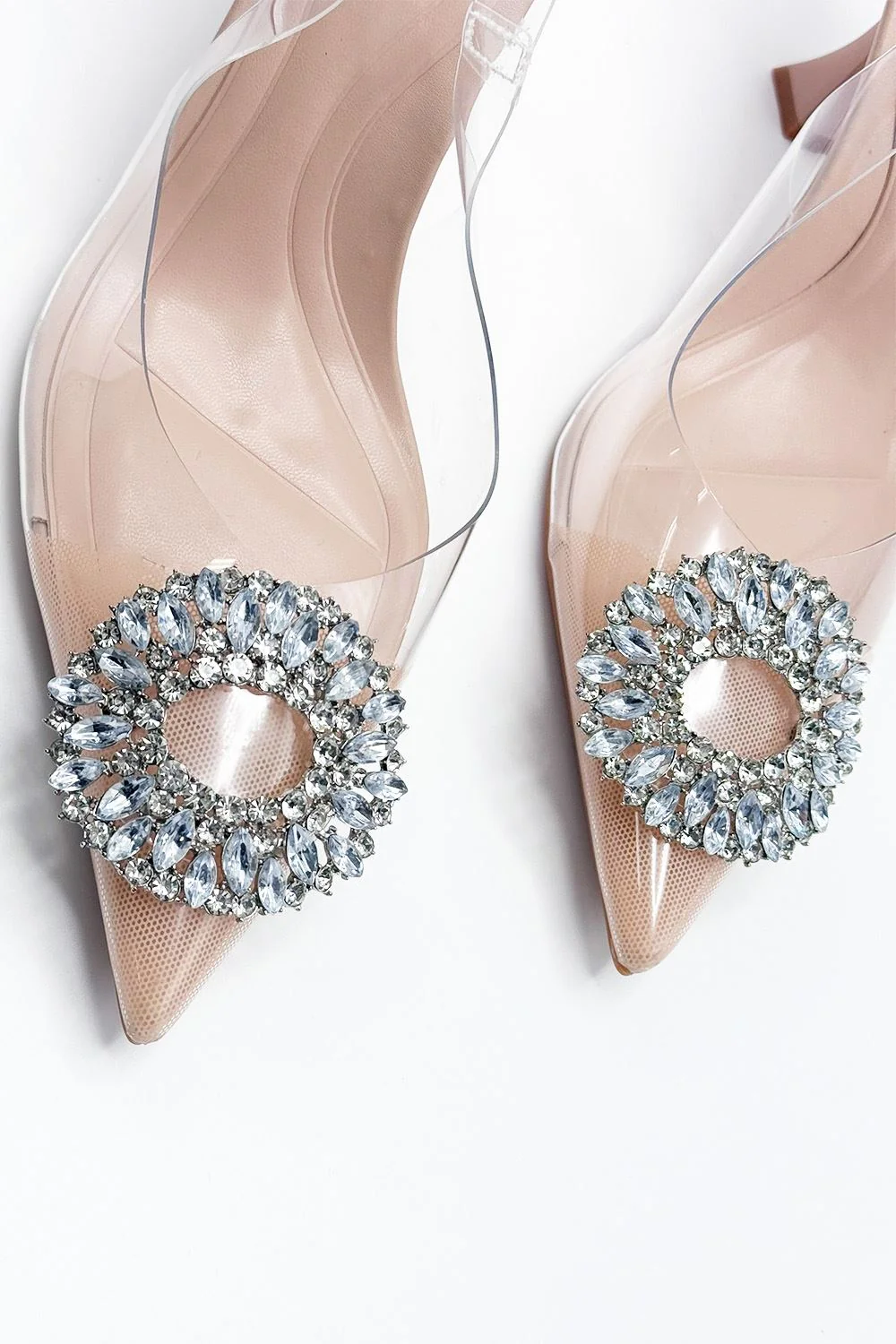 Libo Diamante Brooch Detail Slingback Perspex Court Shoes in Nude - Image 4