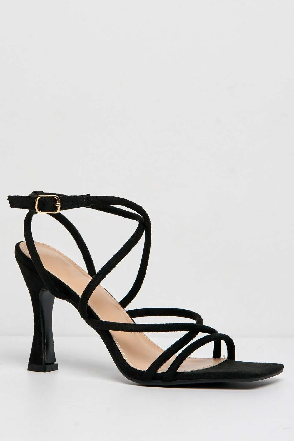 Libra Strappy Heeled Sandal in Black Suede - Image 4