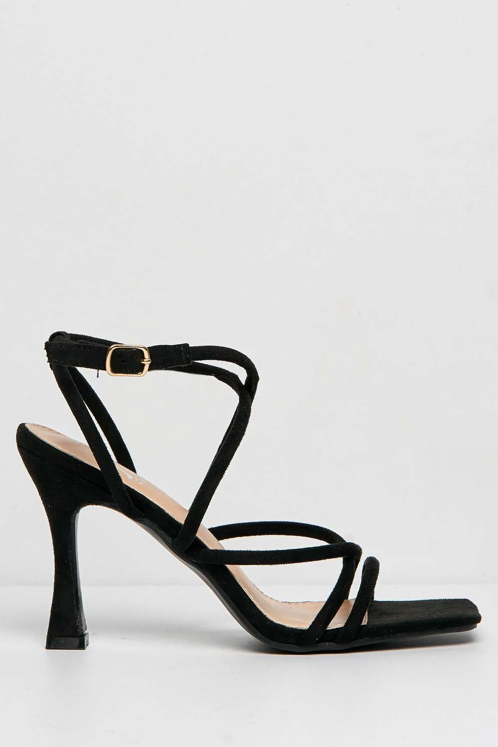 Libra Strappy Heeled Sandal in Black Suede - Image 5