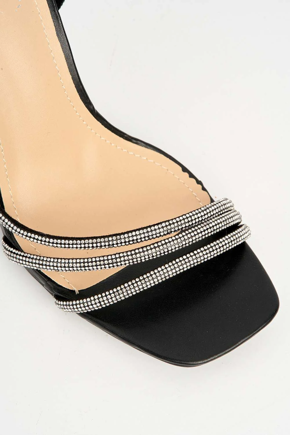 Lilliana Diamante Embellished Sandals with Perspex Heel in Black - Image 6