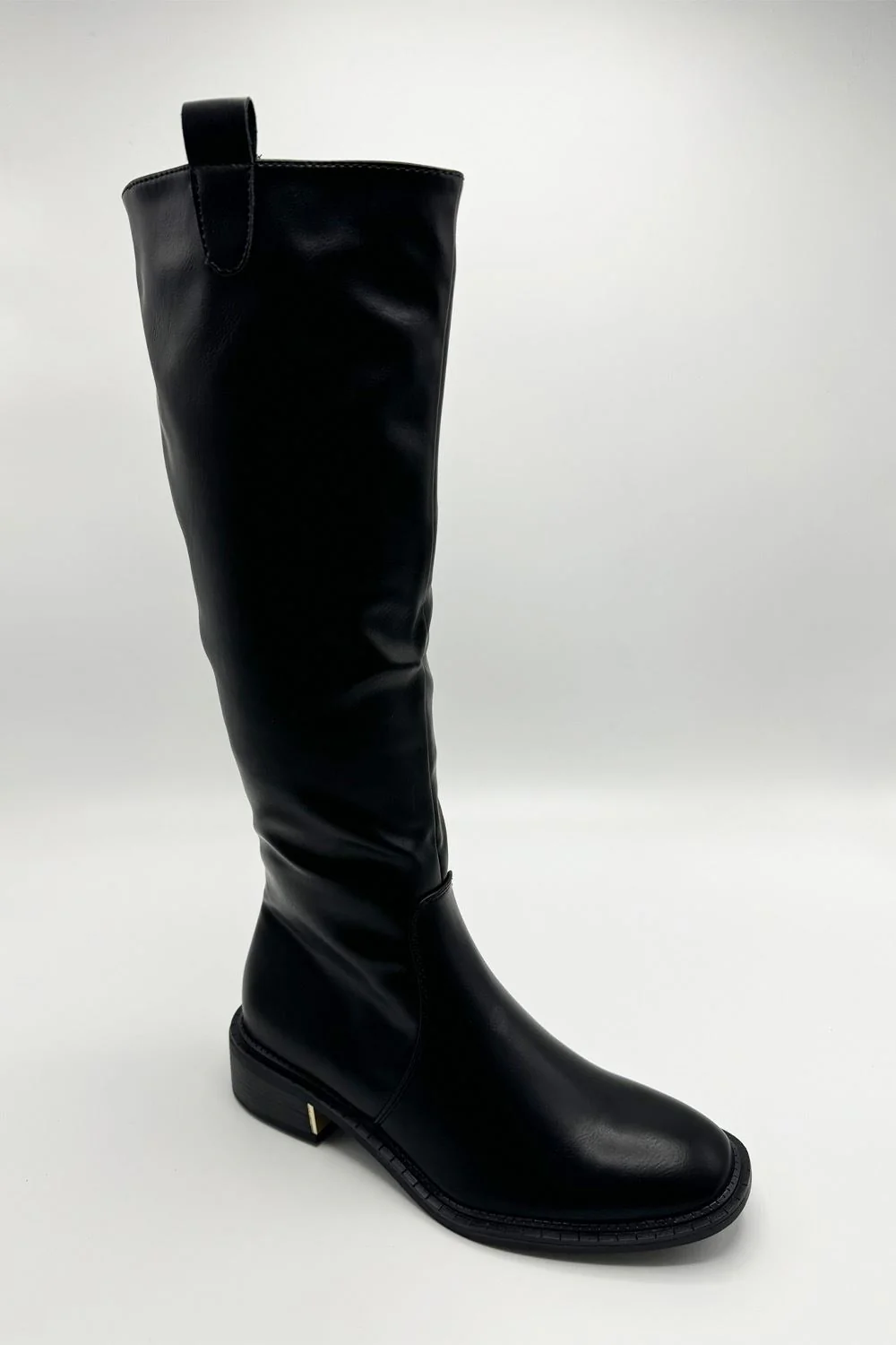 Lima Low Gold Trim Block Heel Boots in Black Matt - Image 2