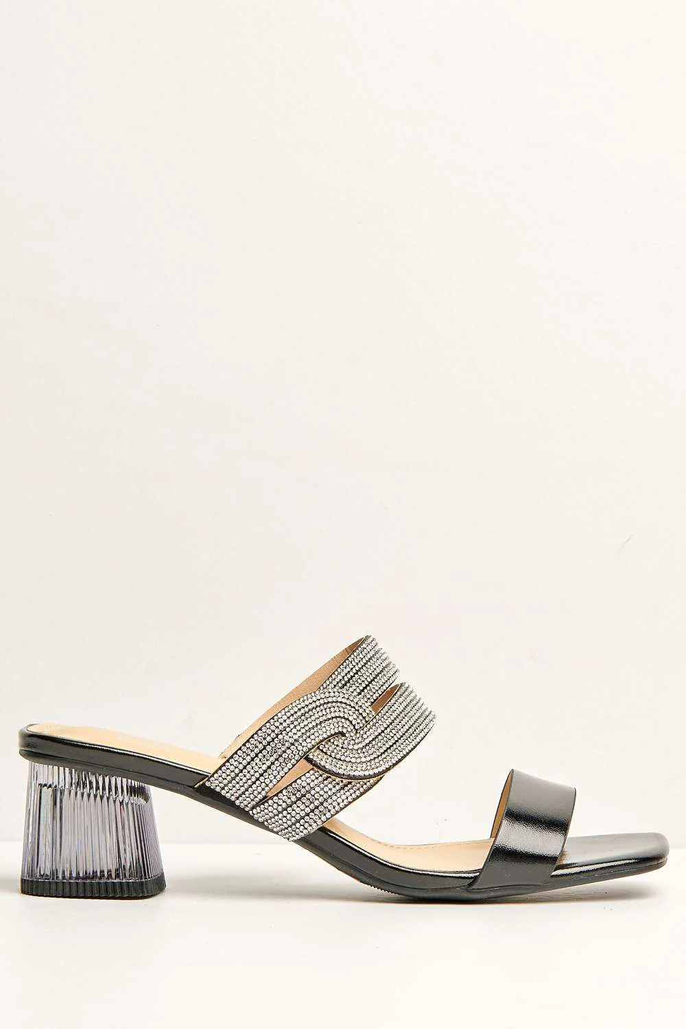 Lina Twist Diamante Band Slip On Block Heel Mule in Black - Image 5