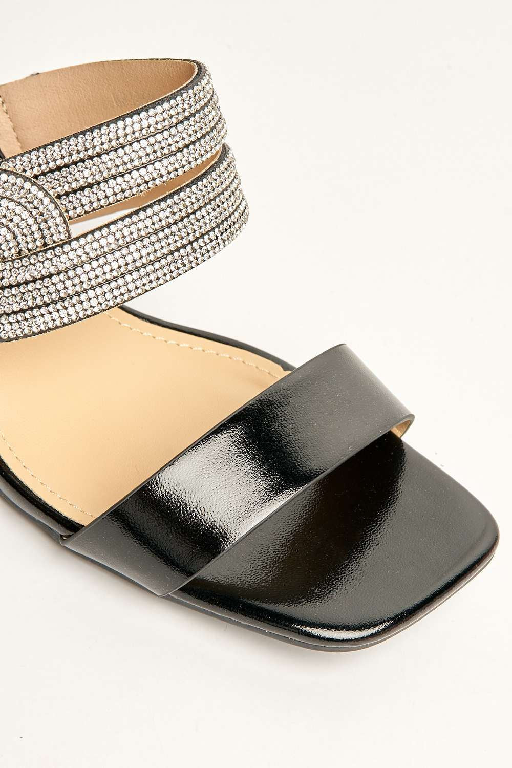 Lina Twist Diamante Band Slip On Block Heel Mule in Black - Image 6