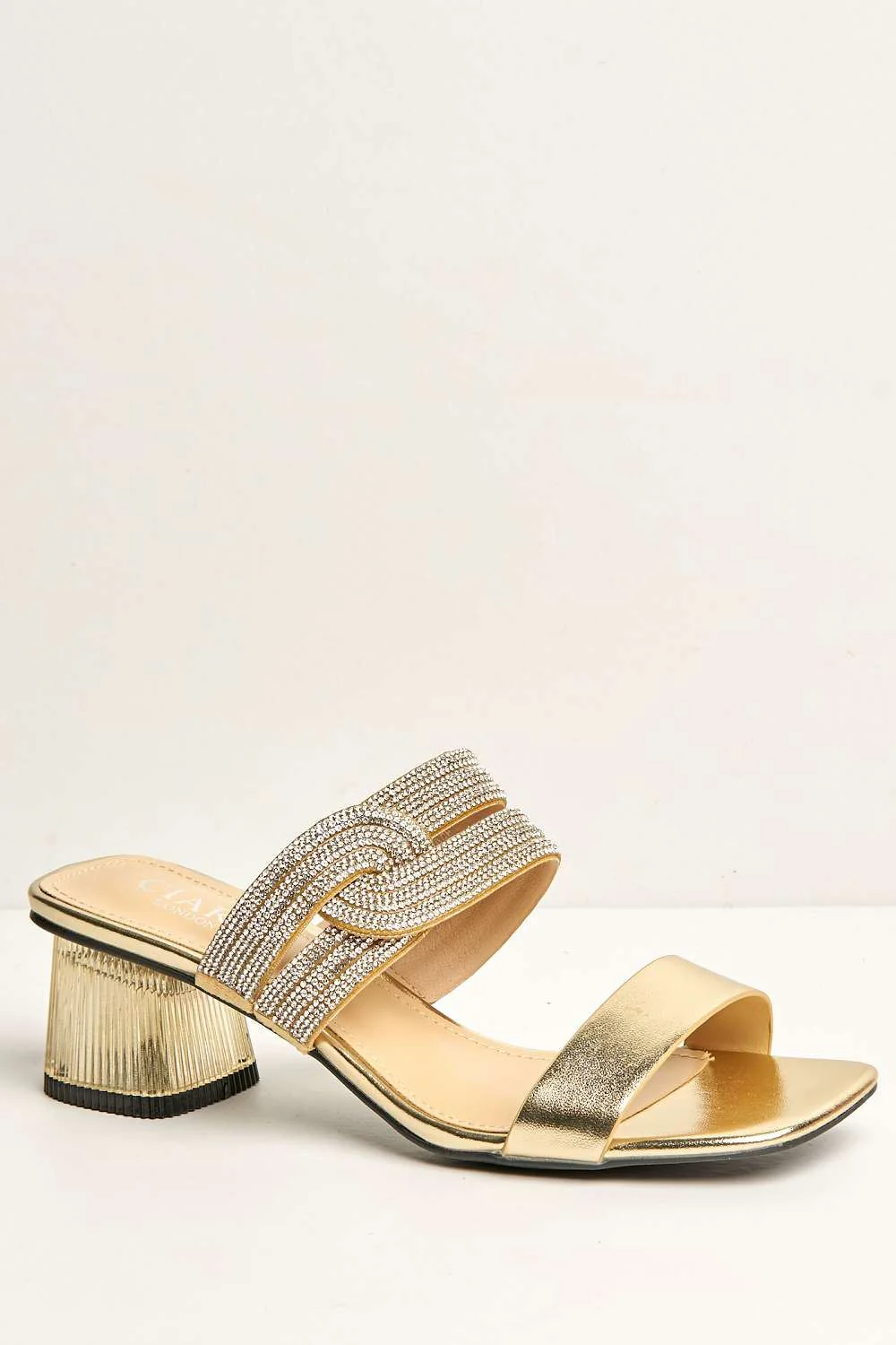 Lina Twist Diamante Band Slip On Block Heel Mule in Gold - Image 4