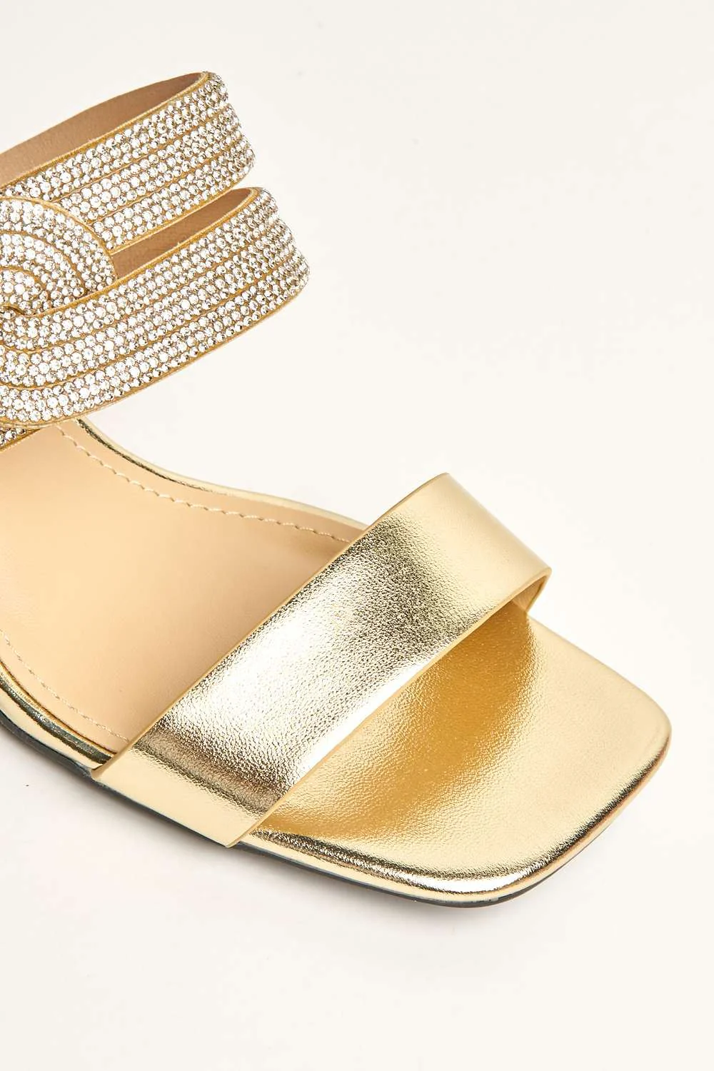 Lina Twist Diamante Band Slip On Block Heel Mule in Gold - Image 6