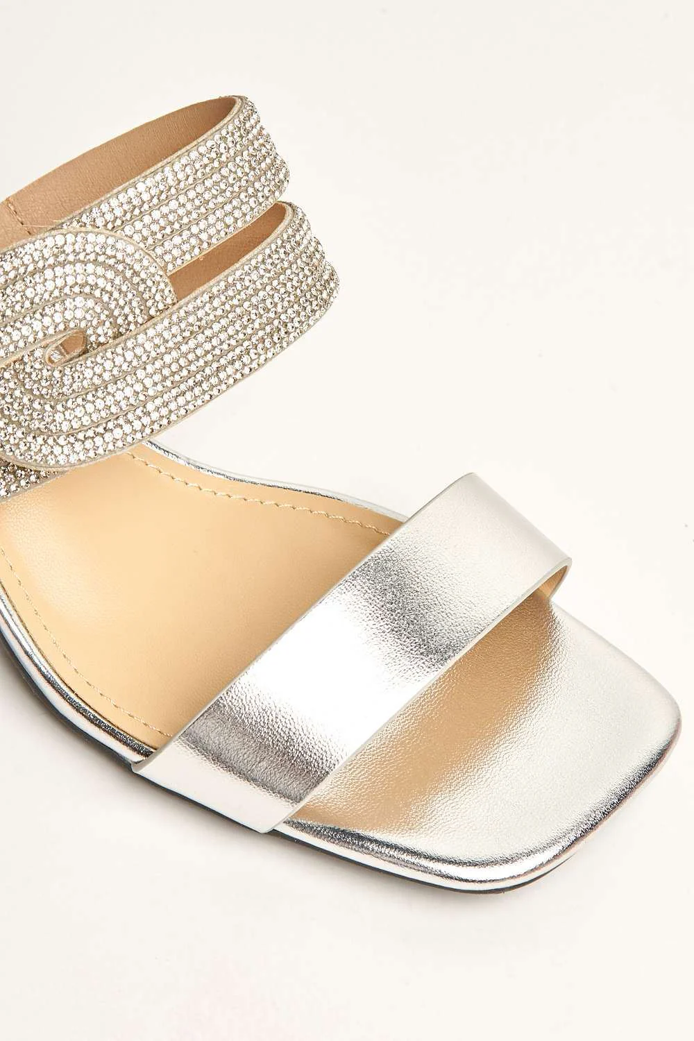 Lina Twist Diamante Band Slip On Block Heel Mule in Silver - Image 6