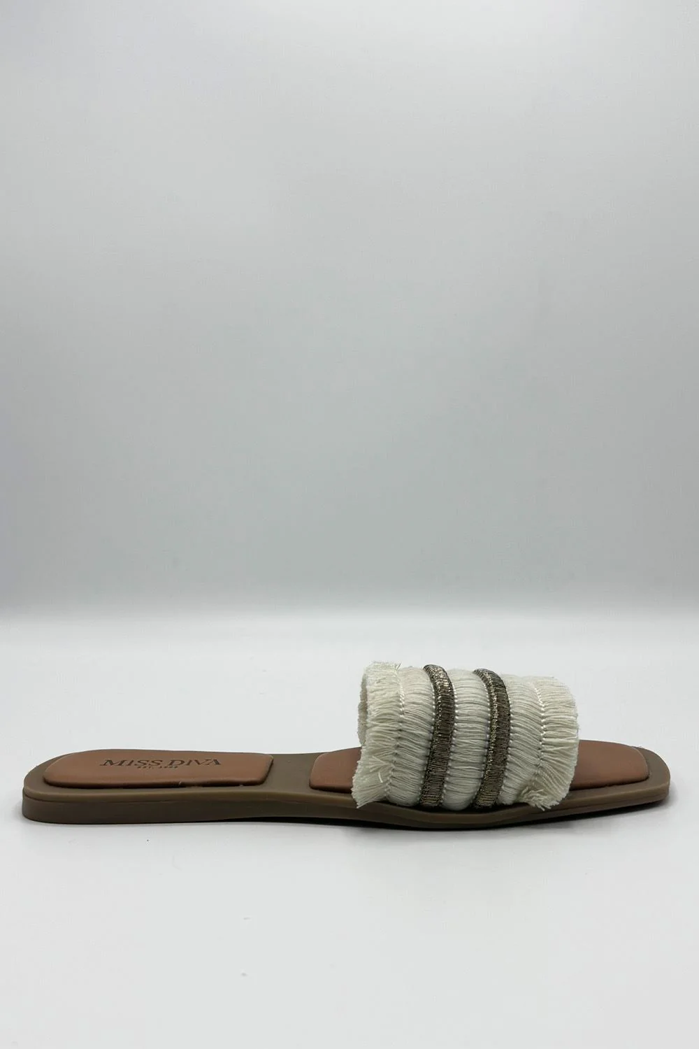 Linnea Tassel Strap Sliders in Beige - Image 4