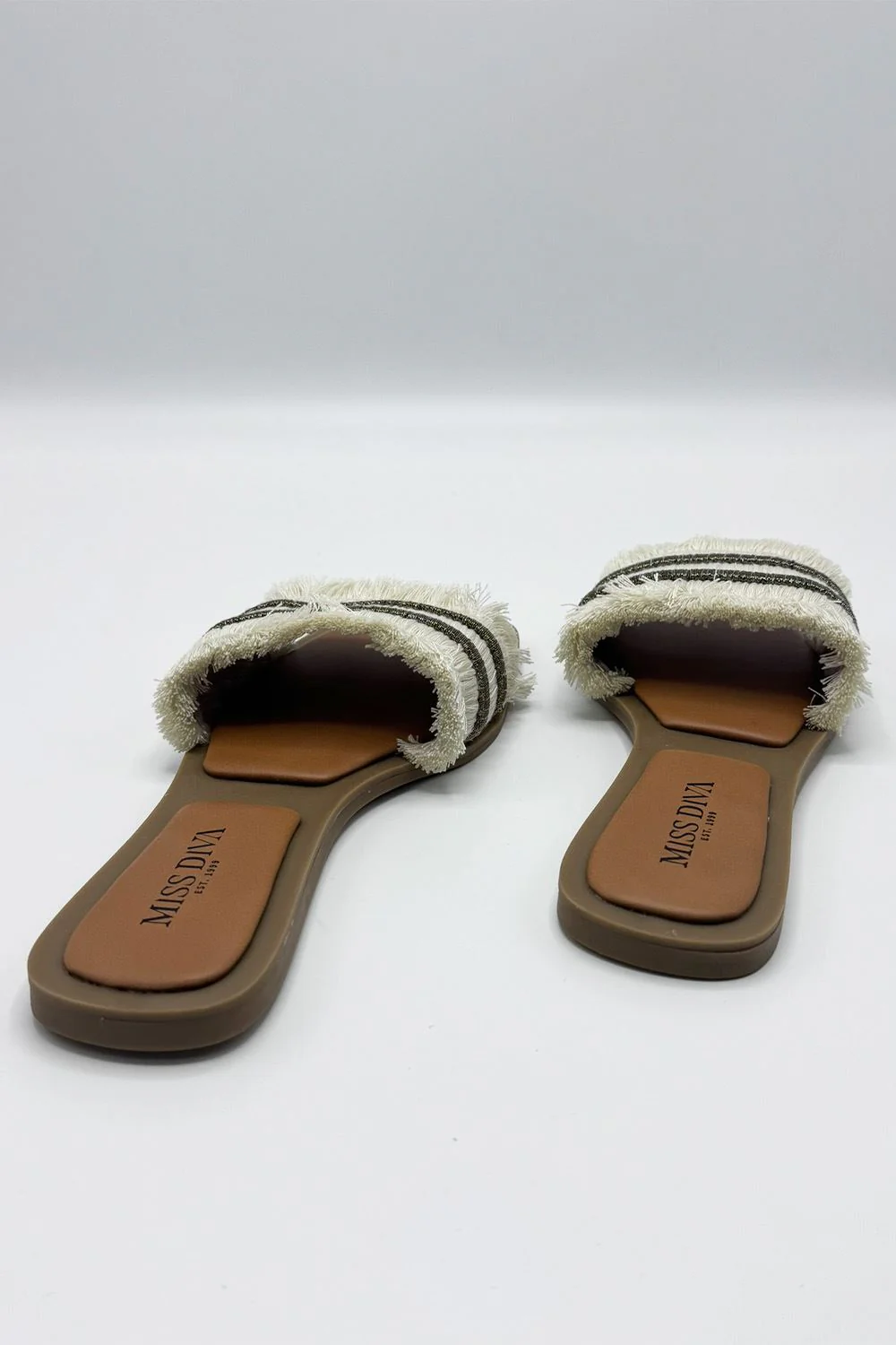 Linnea Tassel Strap Sliders in Beige - Image 5