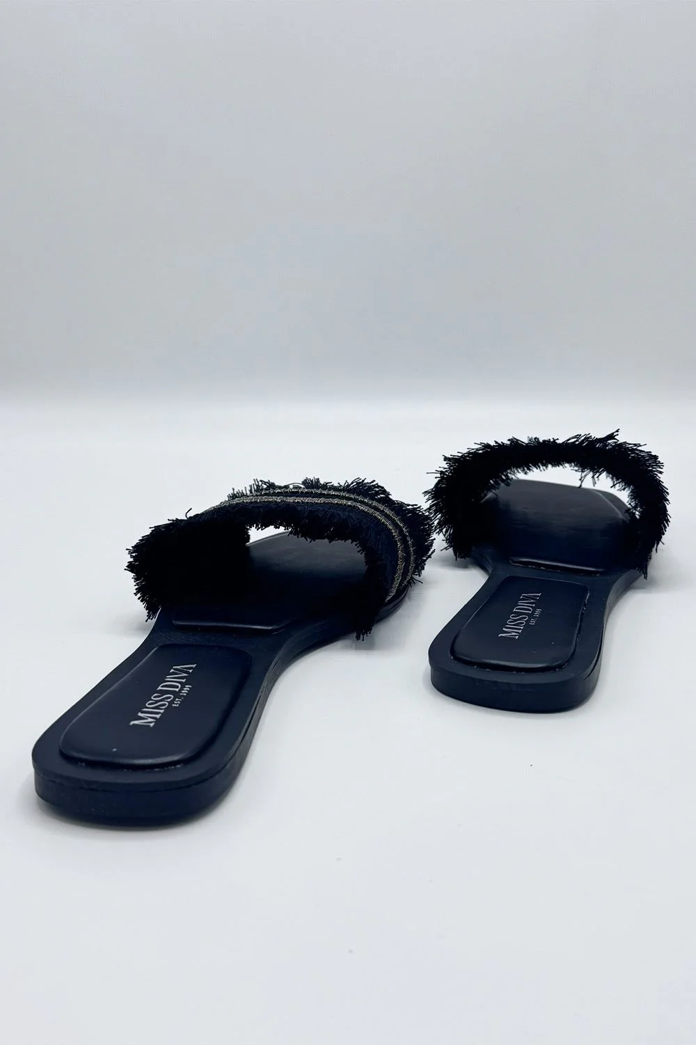 Linnea Tassel Strap Sliders in Black - Image 5