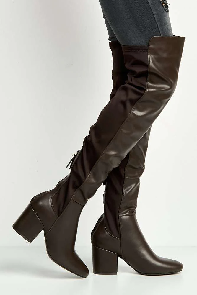 Lira Elastic Back Gusset Low Heel Calf Boots in Brown - Image 3