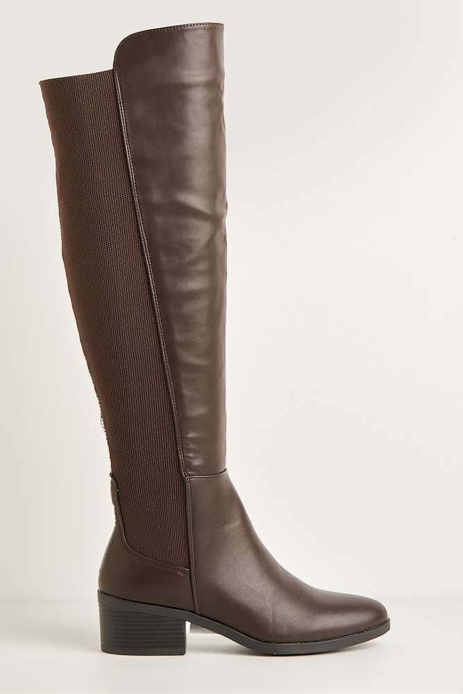 Lira Elastic Back Gusset Low Heel Calf Boots in Brown - Image 6