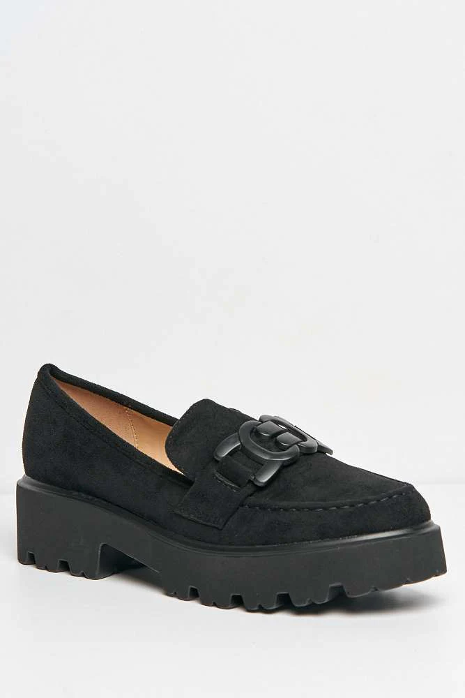 Lisa Chunky Sole Loafers in Black Suede - Image 4
