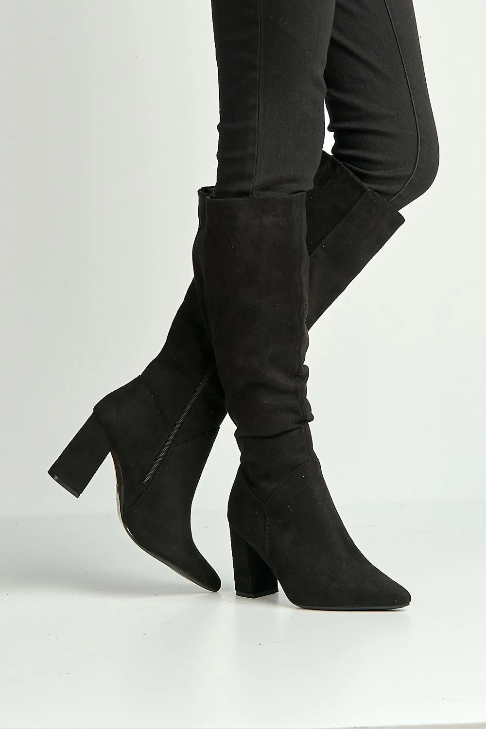 Livia Pointed Toe Knee High Boots in Black - Image 2