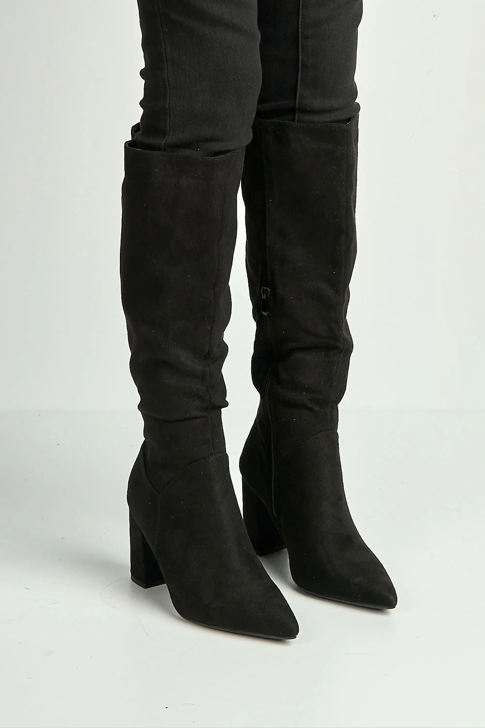 Livia Pointed Toe Knee High Boots in Black - Image 3