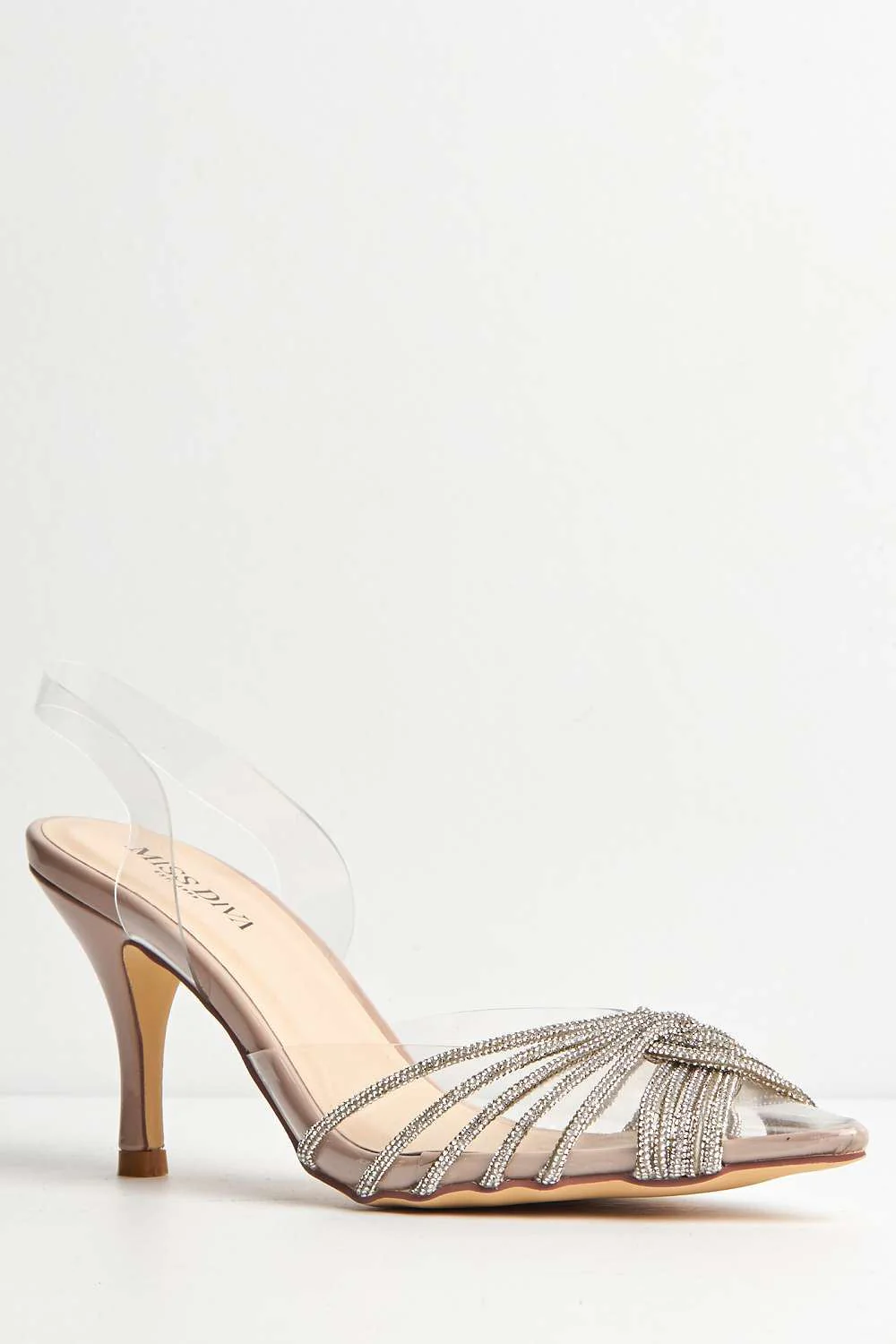 Liz Diamante Embellished Sling Back Perspex Court Shoes in Nude - Image 4
