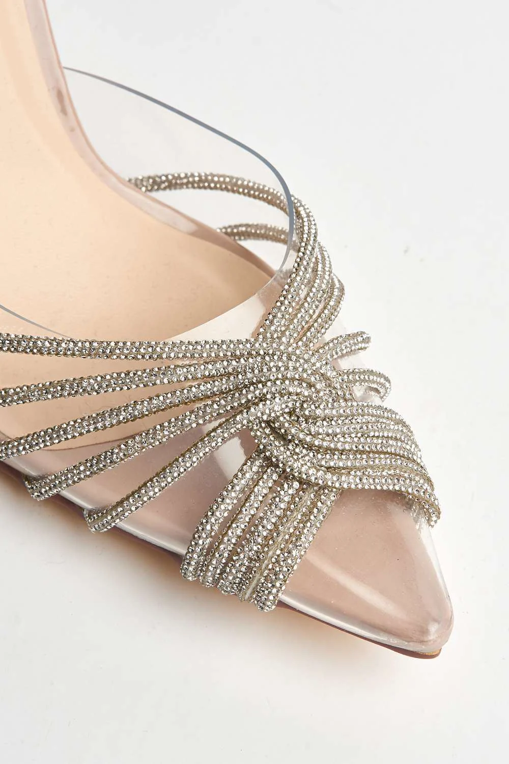 Liz Diamante Embellished Sling Back Perspex Court Shoes in Nude - Image 6