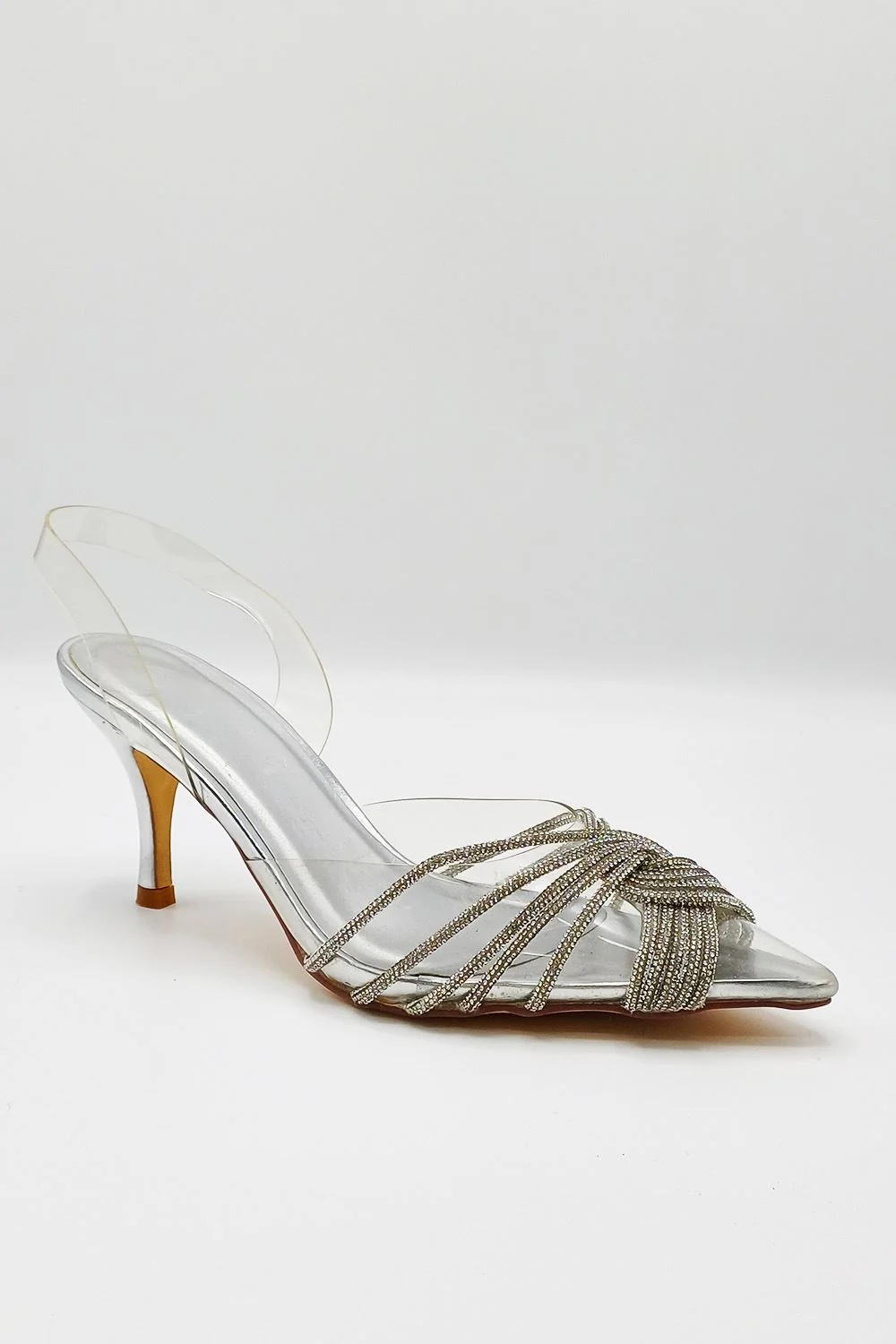 Liz Diamante Embellished Sling Back Perspex Court Shoes in Silver - Image 2