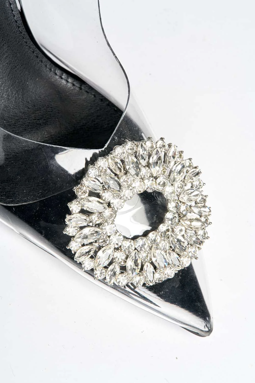 Lolya Diamante Brooch Detail Perspex Court Shoe Heels in Black - Image 6