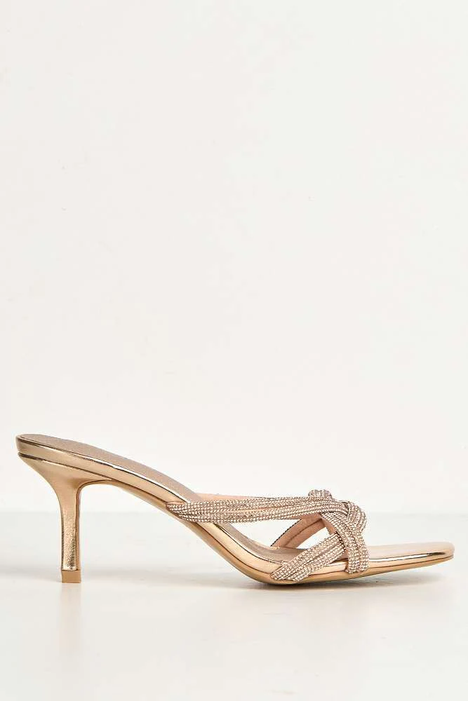 Lora Diamante Embellished Heeled Mules in Rose Gold - Image 6
