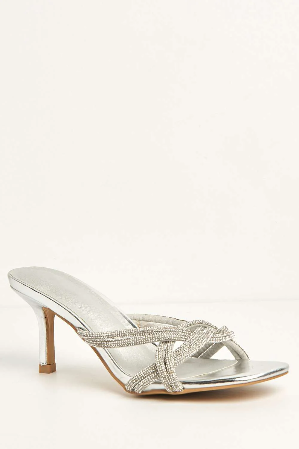 Lora Diamante Embellished Heeled Mules in Silver - Image 4