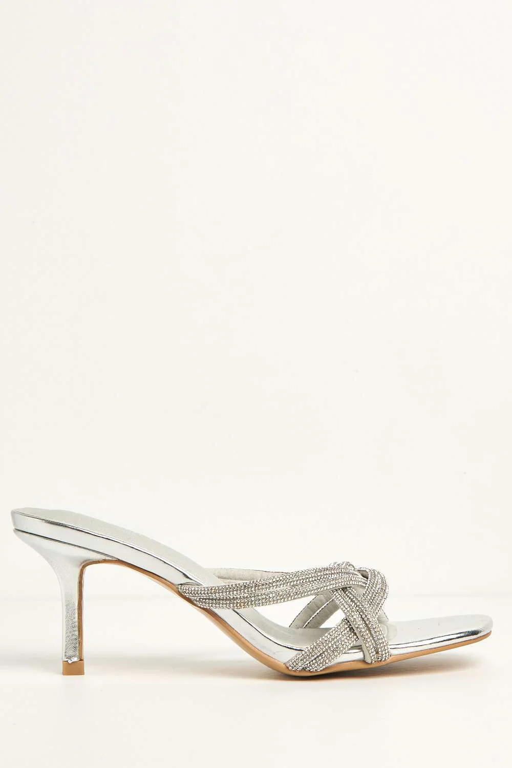 Lora Diamante Embellished Heeled Mules in Silver - Image 5