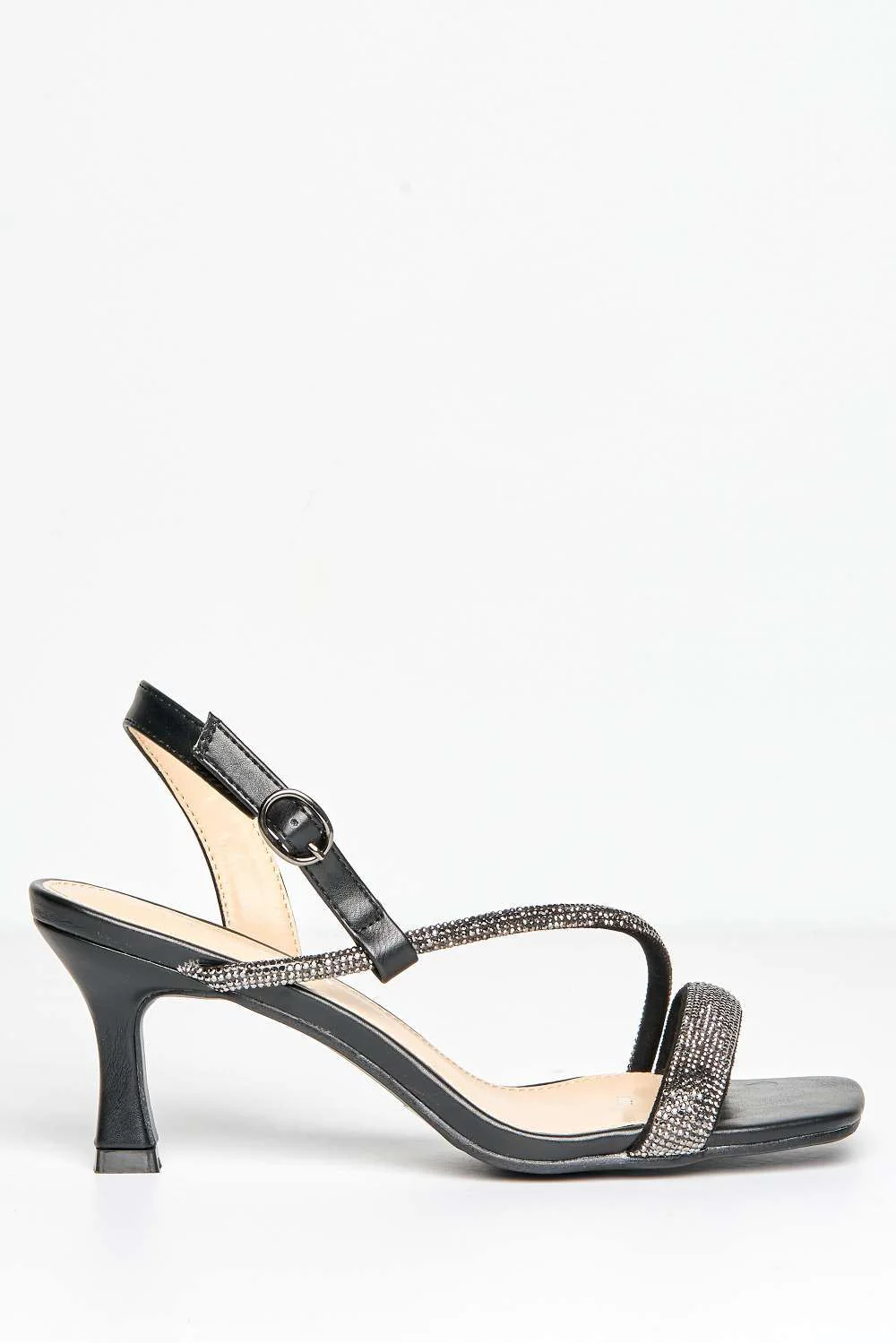 Lorenza Diamante Embellished Square Toe Heeled Sandals in Black - Image 4
