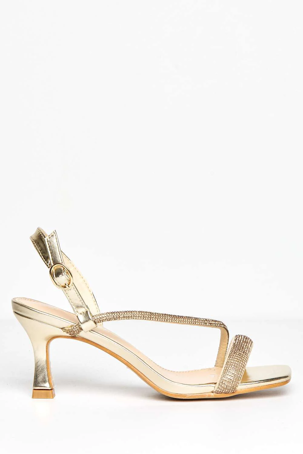 Lorenza Diamante Embellished Square Toe Heeled Sandals in Gold - Image 4