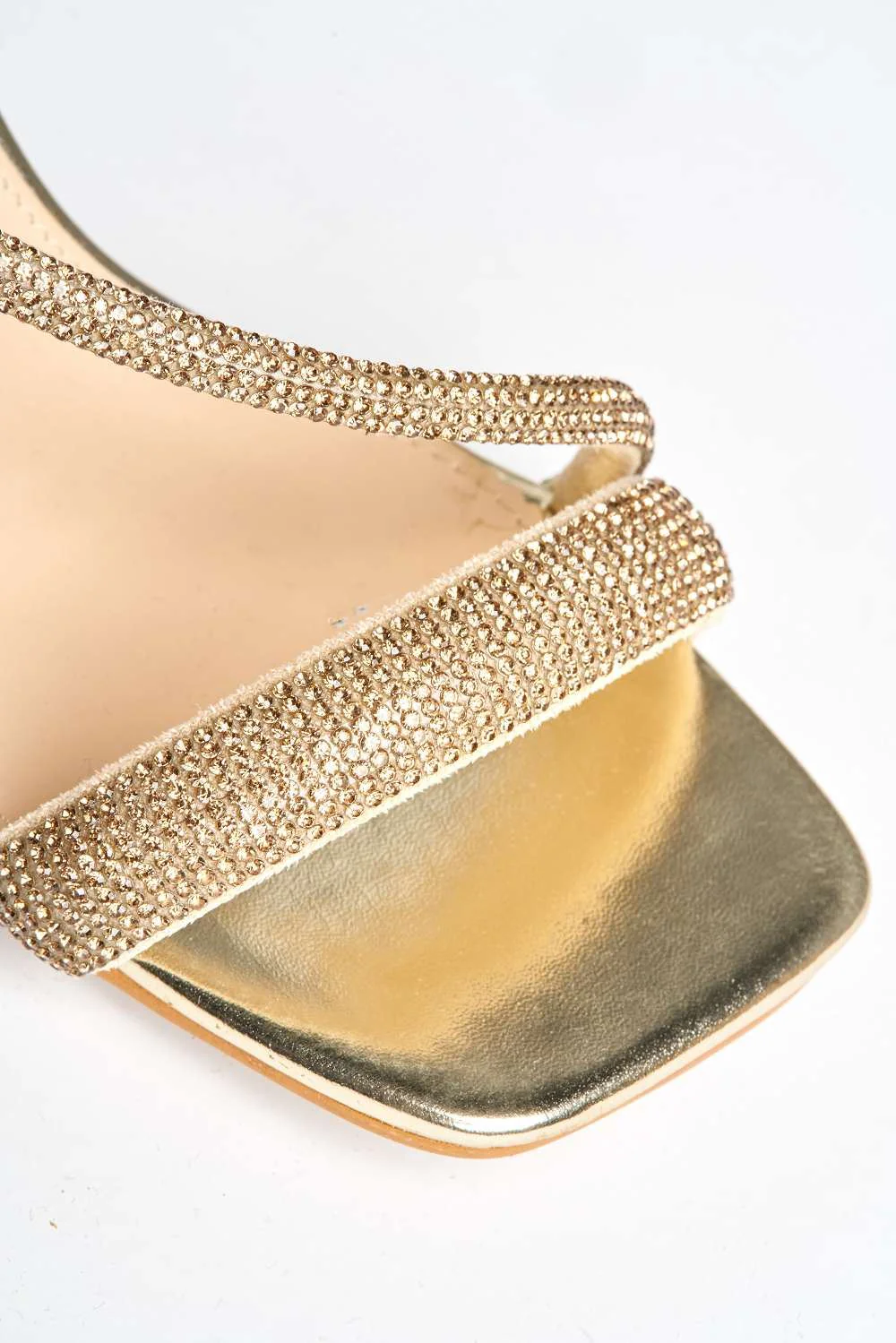 Lorenza Diamante Embellished Square Toe Heeled Sandals in Gold - Image 5