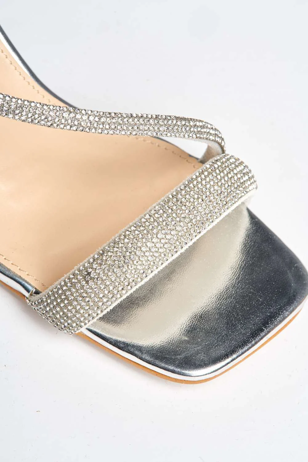 Lorenza Diamante Embellished Square Toe Heeled Sandals in Silver - Image 6