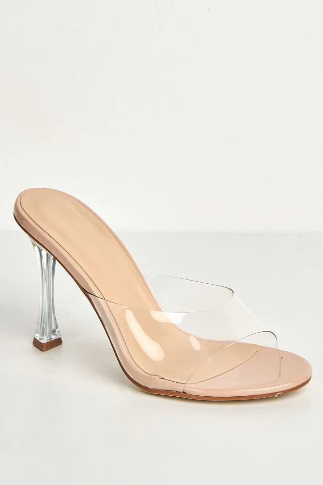 Louisa Perspex Band Clear Heel Mules in Nude - Image 4
