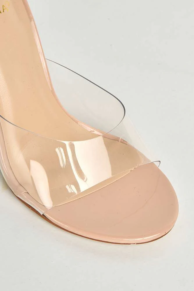 Louisa Perspex Band Clear Heel Mules in Nude - Image 5