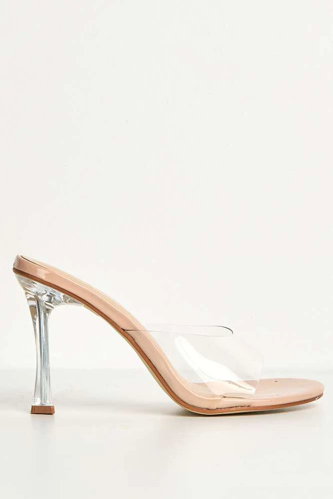 Louisa Perspex Band Clear Heel Mules in Nude - Image 6