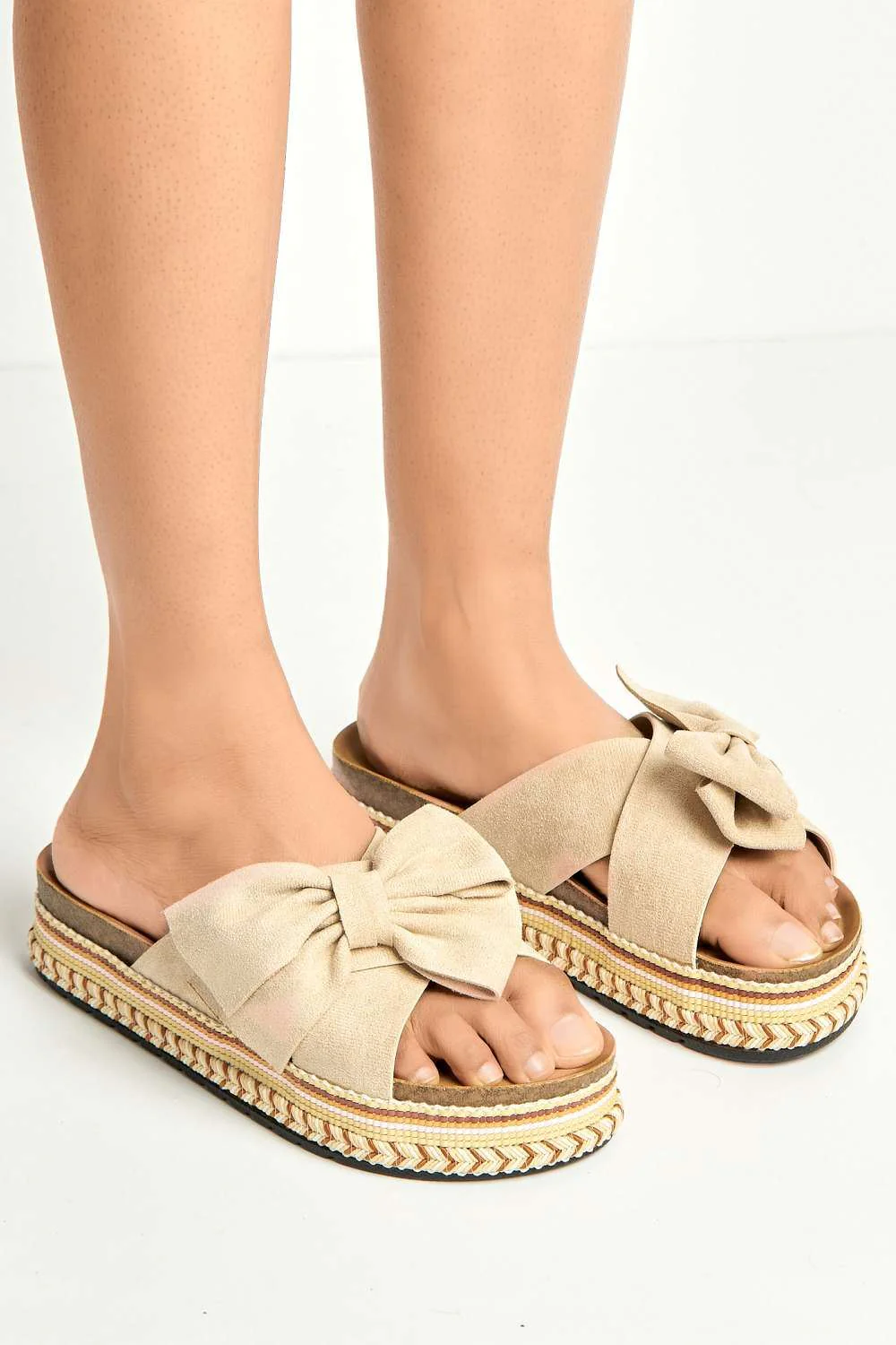 Lucia Crossover Knotted Bow Band Espadrilles in Beige - Image 3