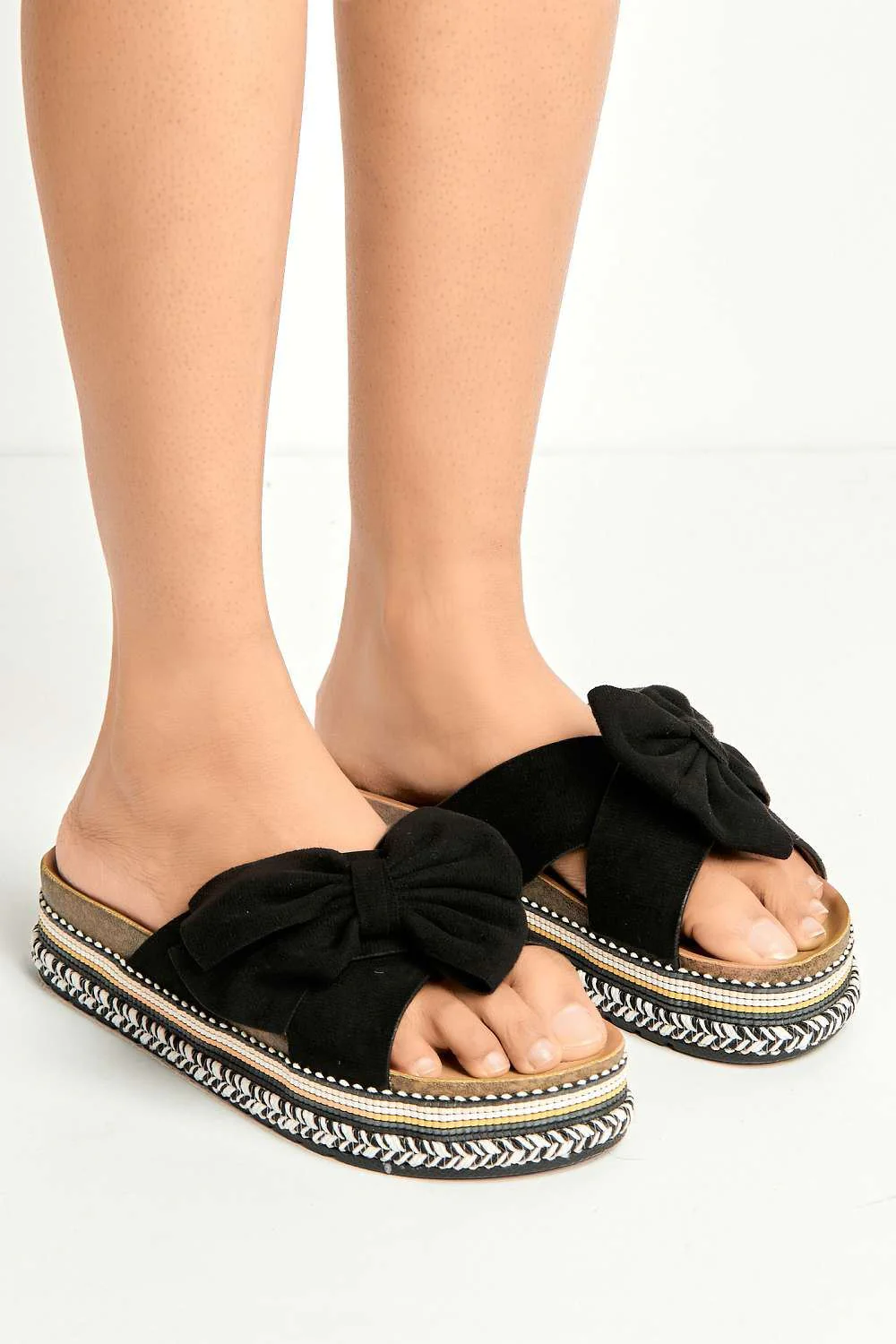 Lucia Crossover Knotted Bow Band Espadrilles in Black - Image 3