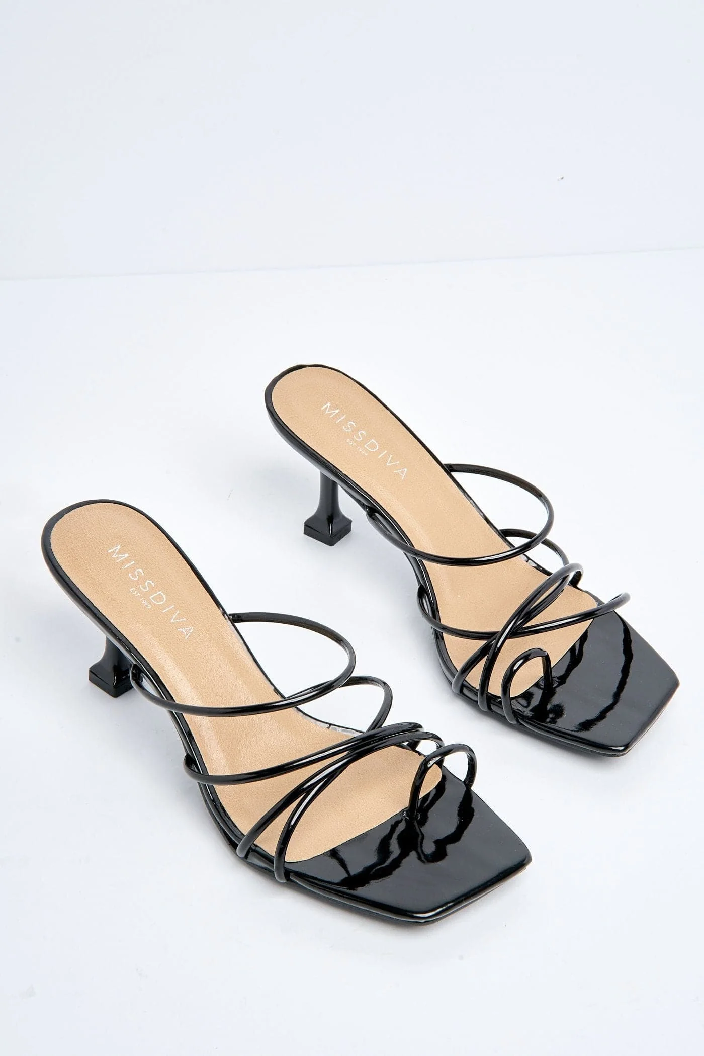 Lucie Kitten Heel Strappy Mule in Black - Image 5