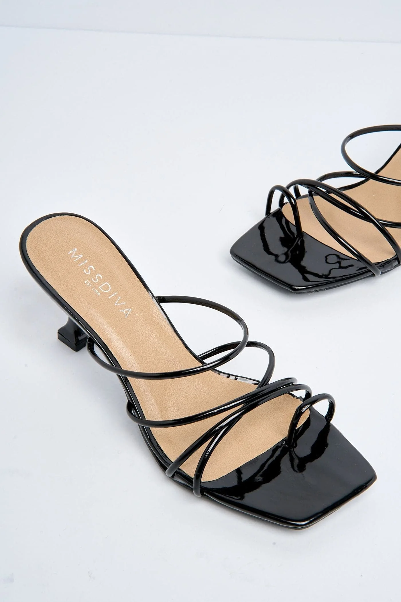 Lucie Kitten Heel Strappy Mule in Black - Image 7