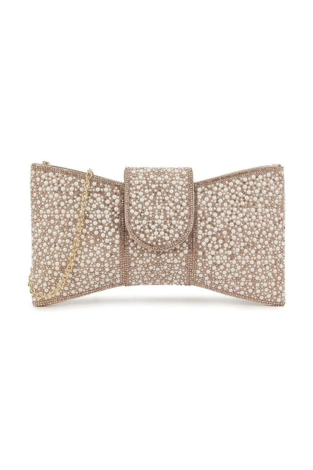 Lucille Diamante Encrusted Bow Envelope Clutch Bag in Champagne