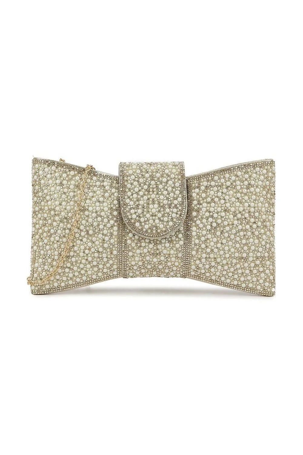 Lucille Diamante Encrusted Bow Envelope Clutch Bag in Gold