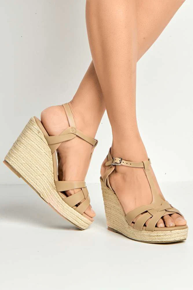 Lulu 3-Strap Open Toe Anklestrap Wedges in Nude - Image 2