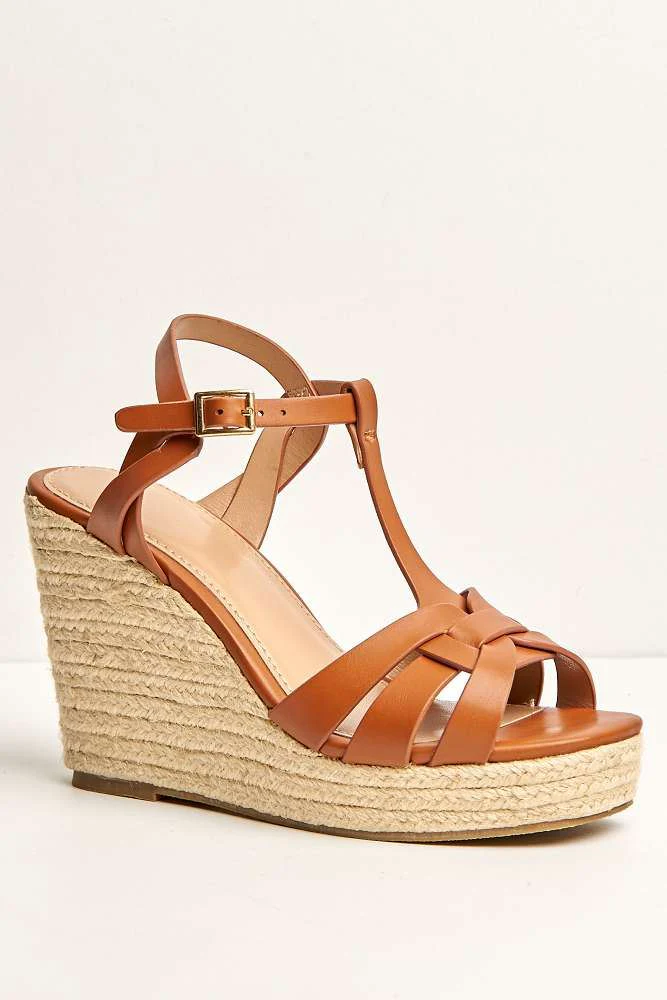 Lulu 3-Strap Open Toe Anklestrap Wedges in Tan - Image 5